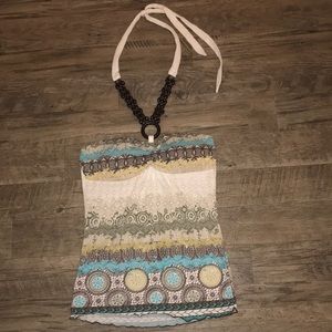 Boho halter top with wood beads tie L